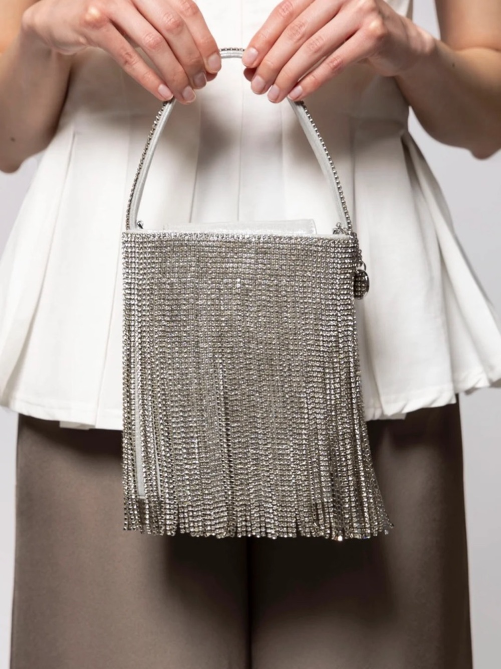 Olga Berg Silver BILLIE CRYSTAL FRINGE BAG